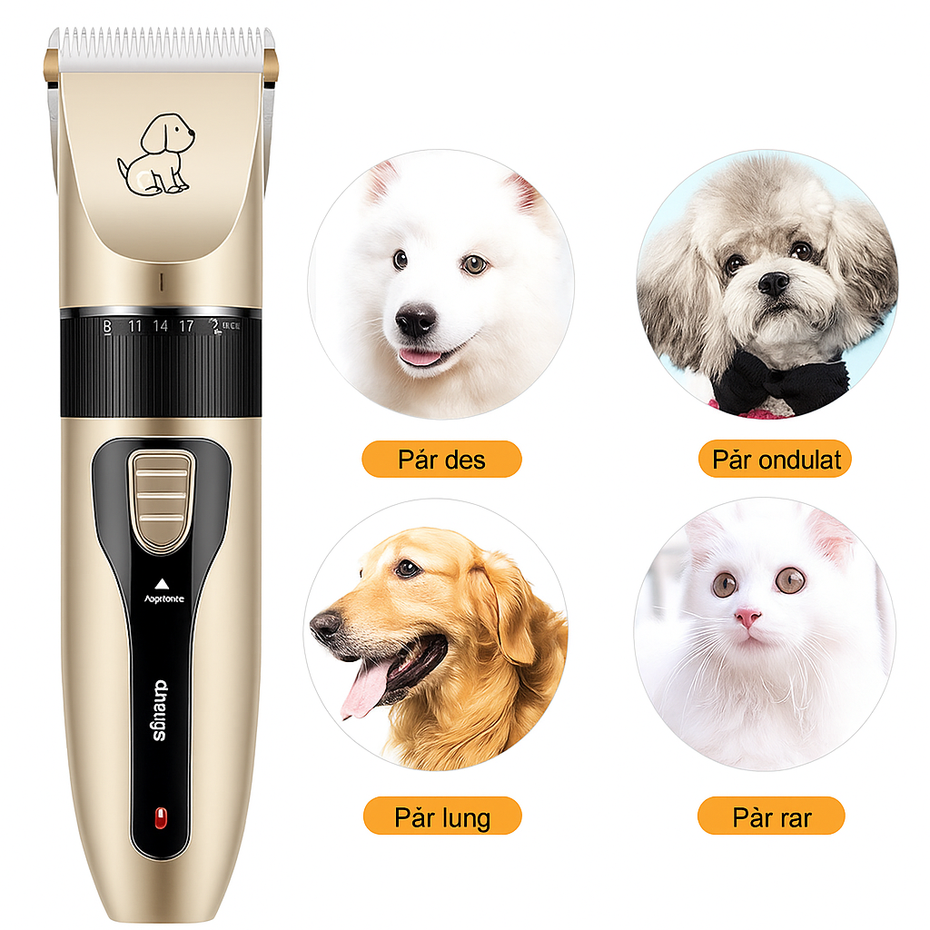 Set Complet Mașină de Tuns Animale, Fără Fir, Silențioasă, 4 Capete Glorio