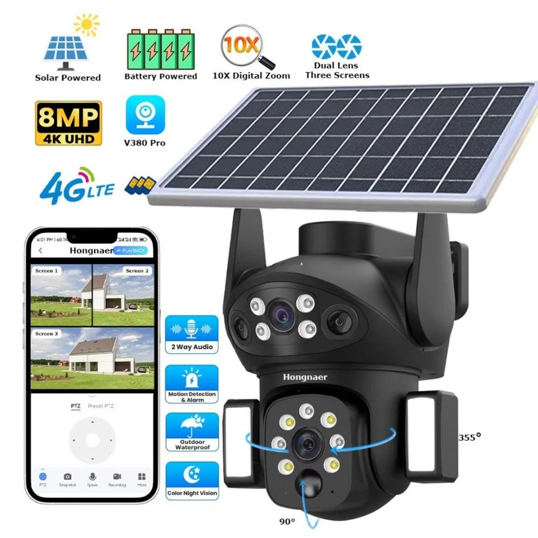 Camera de supraveghere solara 5G DUAL LENS 8MP + 128GB Glorio
