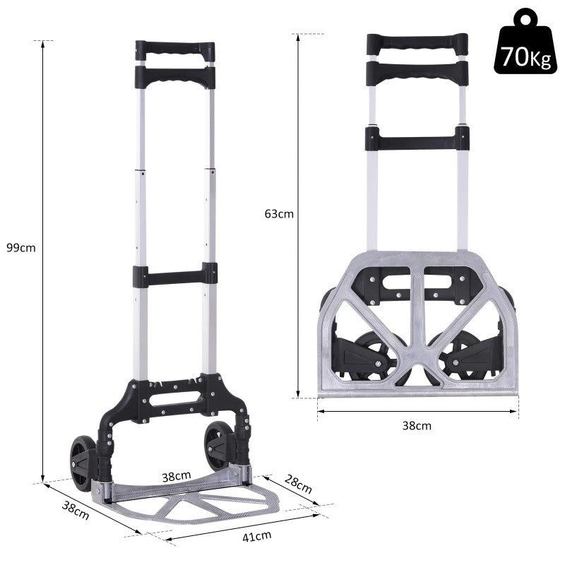 Cărucior Pliabil Inox pentru Cumpărături cu Platformă și Mâner Extensibil - Capacitate 70kg Glorio