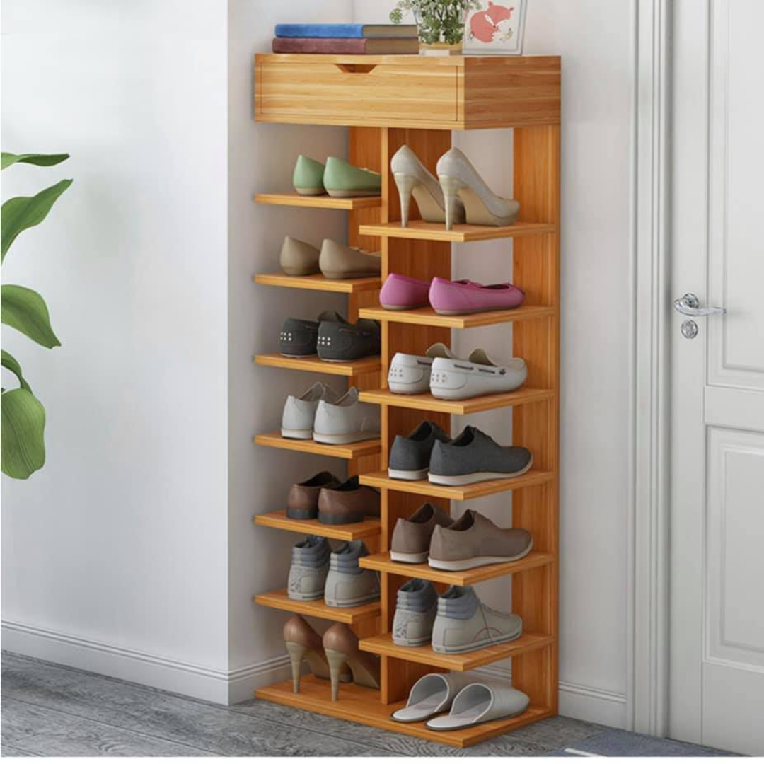 Pantofar din Lemn Nature, 7 Polițe Spatioase, Versatil - 111 x 40 x 22 CM Glorio