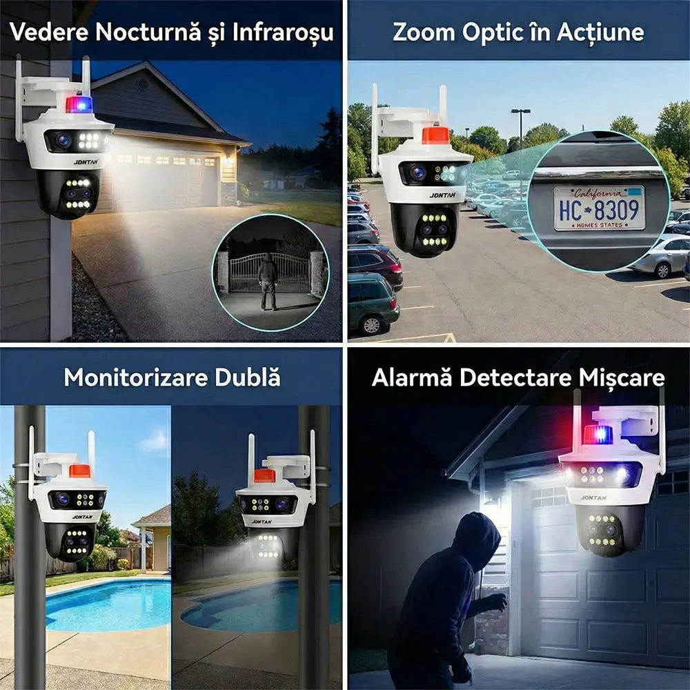 Camera de Supraveghere cu 4 Lentile, Alarma, PTZ 355° Glorio.ro