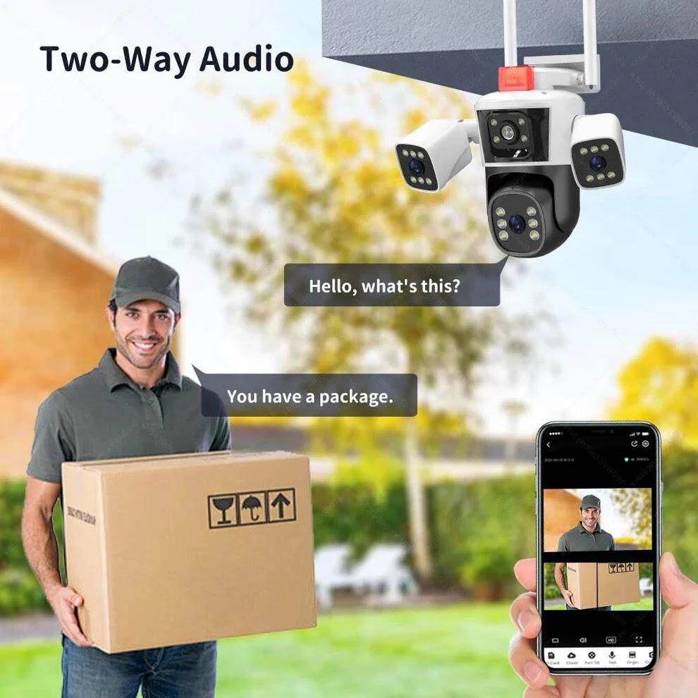 Camera de Supraveghere WIFI 5K, 12MP, 3 lentile, 3 ecrane, Control din telefon, Urmarire subiect, Microfon si difuzor incorporate Glorio