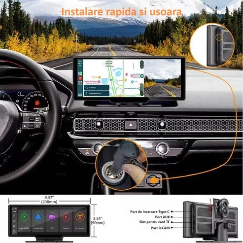 Navigație Auto Universala  10.2 inch Touchscreen, Wireless CarPlay/Android Auto, Camera 4K Glorio