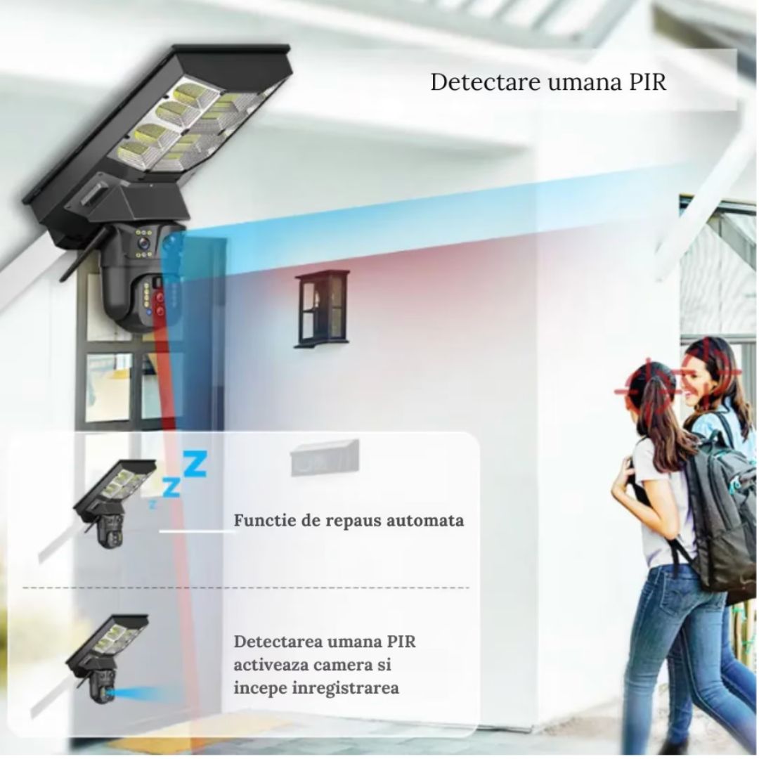 Lampa Solara cu Camera de Supraveghere SIM 4G, Aplicatie Mobila V380, 1920x2160, Microfon + Difuzor incorporat Glorio