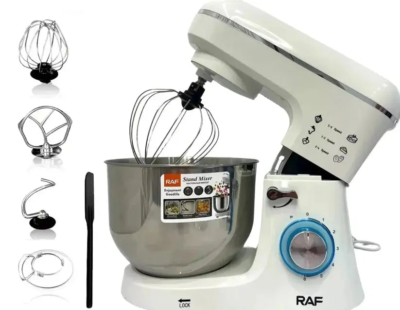 Mixer cu Stativ Profesional RAF R.6616W – Putere 1600W și Bol 5L Inox Glorio