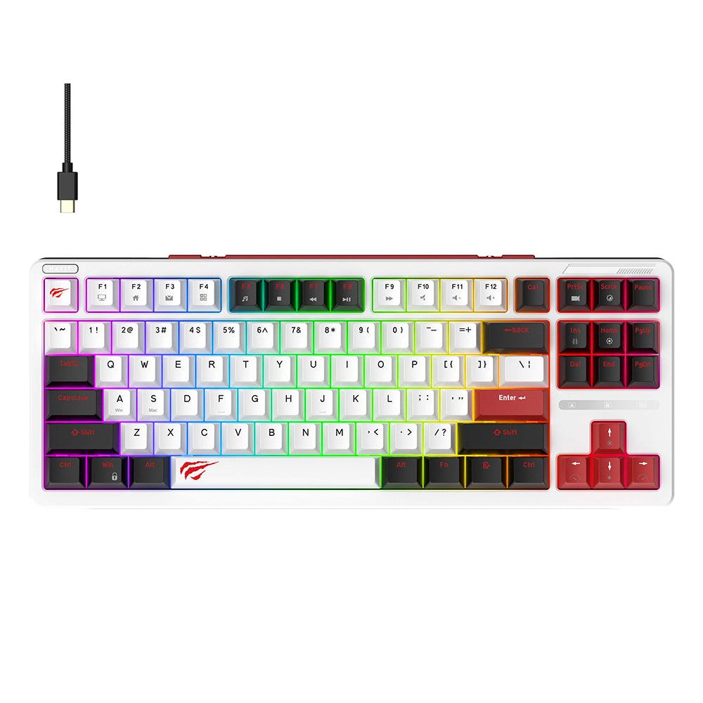 Havit - Gaming Keyboard (KB902L) - USB-C, with RGB Lights, 1.8m, 200mA - Black / White / Red Glorio