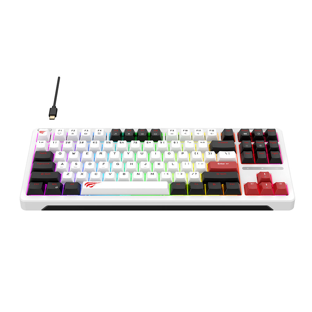 Havit - Gaming Keyboard (KB902L) - USB-C, with RGB Lights, 1.8m, 200mA - Black / White / Red Glorio