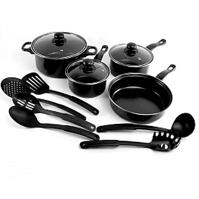 Set 13 piese oale si cratite, longziming, cu capac din sticla, antiaderent, din fier Glorio