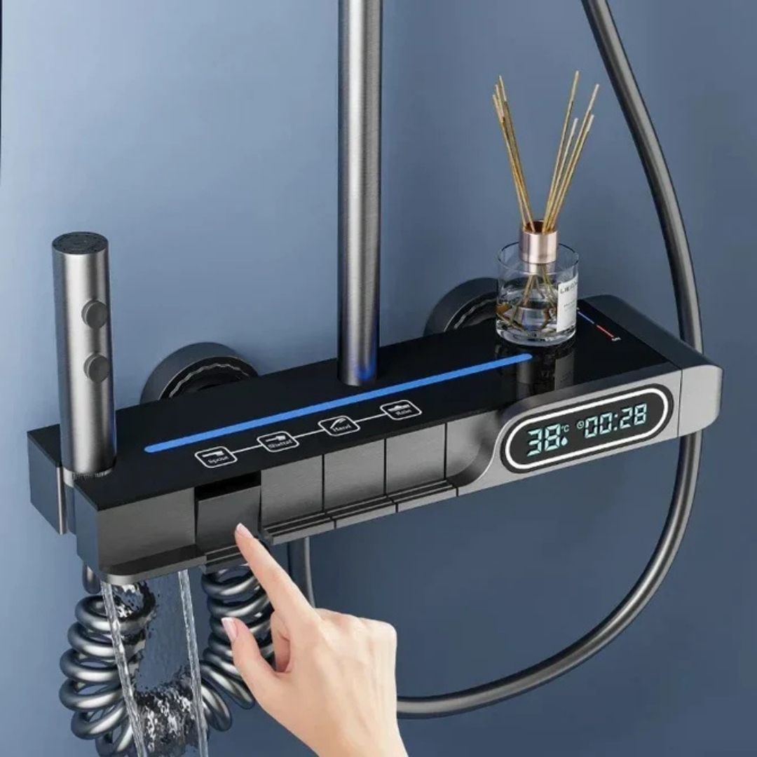 Set de Dus Lux Black - Cu Afisaj Digital si Functie Termostatica Rotire 360 Glorio