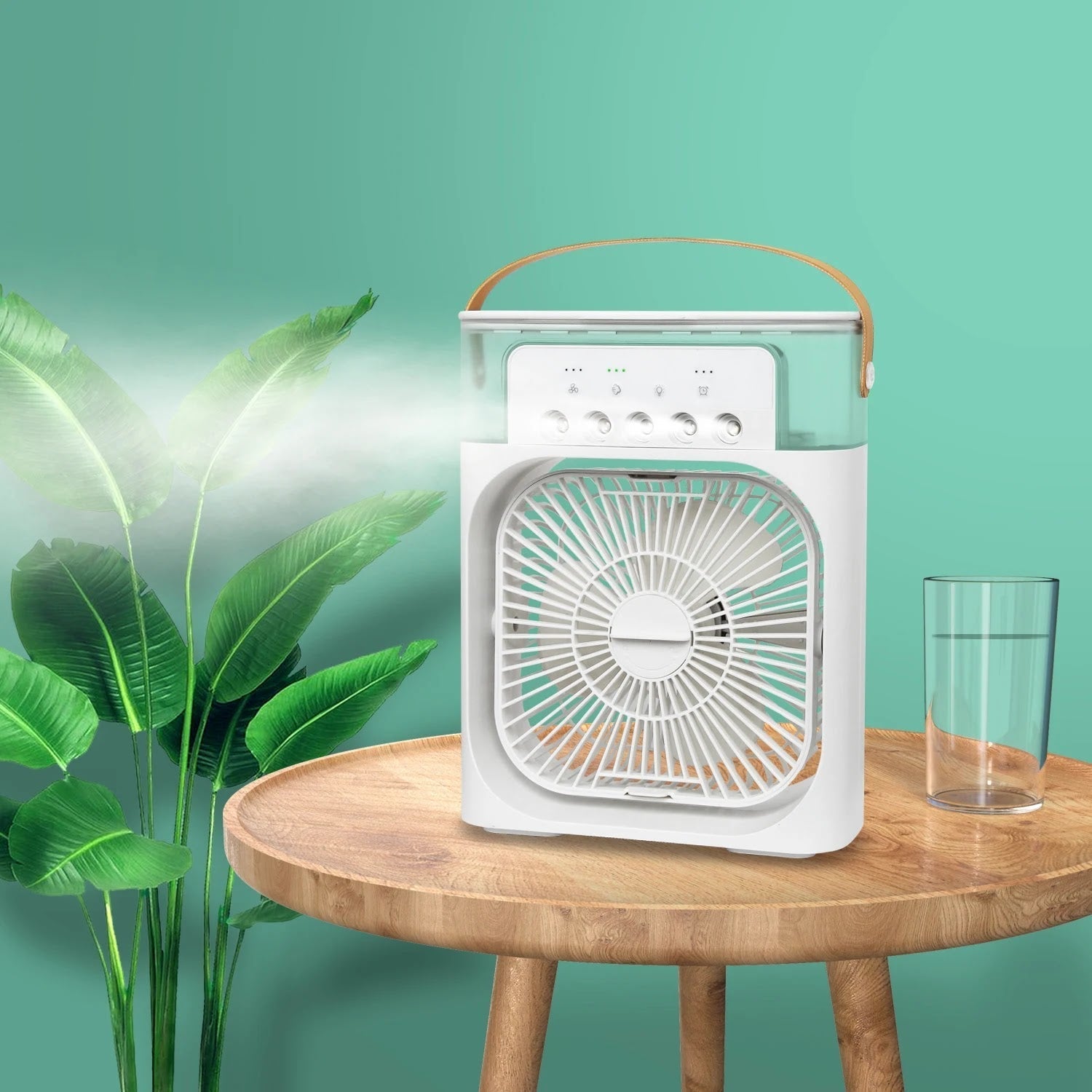 Ventilator portabil 3 in 1 cu pulverizare: racorire, umidificare si iluminare Glorio