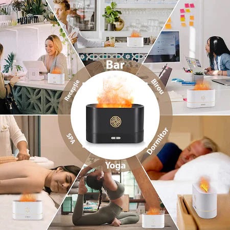 Umidificator de camera HUMID2, efect de flacara, difuzor ultrasonic aromaterapie Glorio