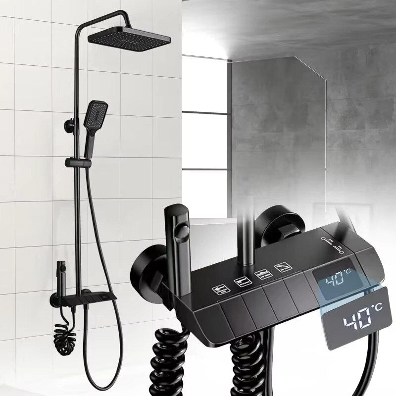 Set de Dus Lux Black - Cu Afisaj Digital si Functie Termostatica Rotire 360 Glorio