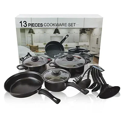 Set 13 piese oale si cratite, longziming, cu capac din sticla, antiaderent, din fier Glorio