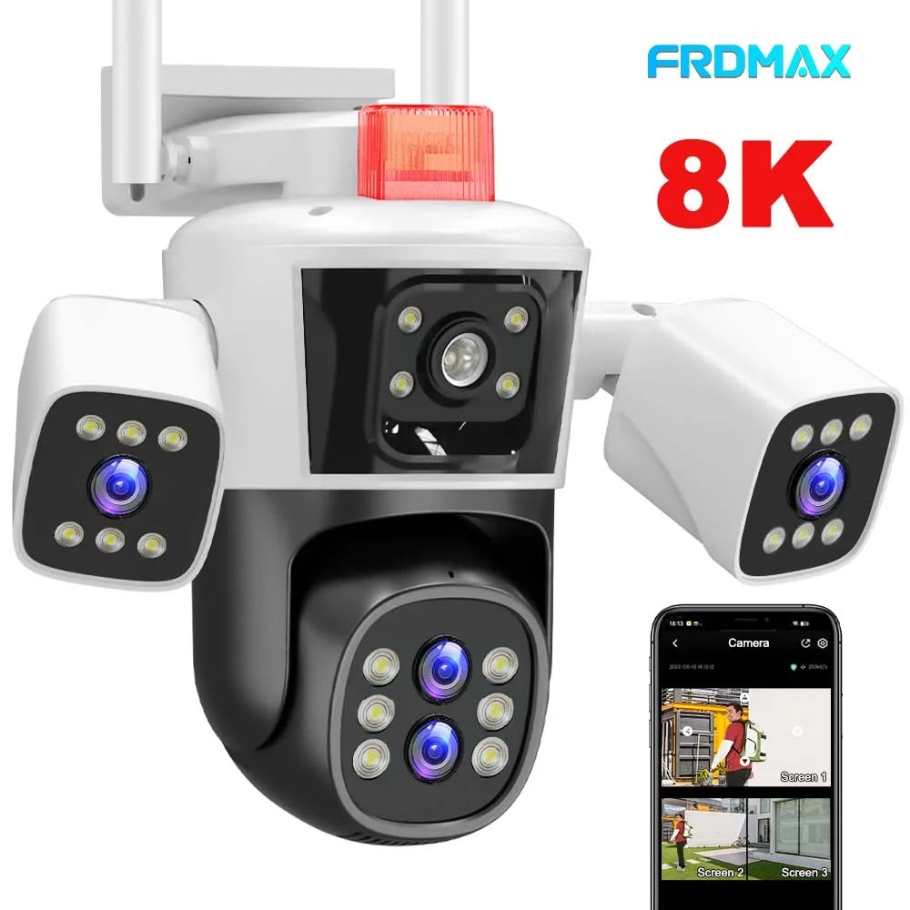 Camera de Supraveghere WIFI 5K, 12MP, 3 lentile, 3 ecrane, Control din telefon, Urmarire subiect, Microfon si difuzor incorporate Glorio