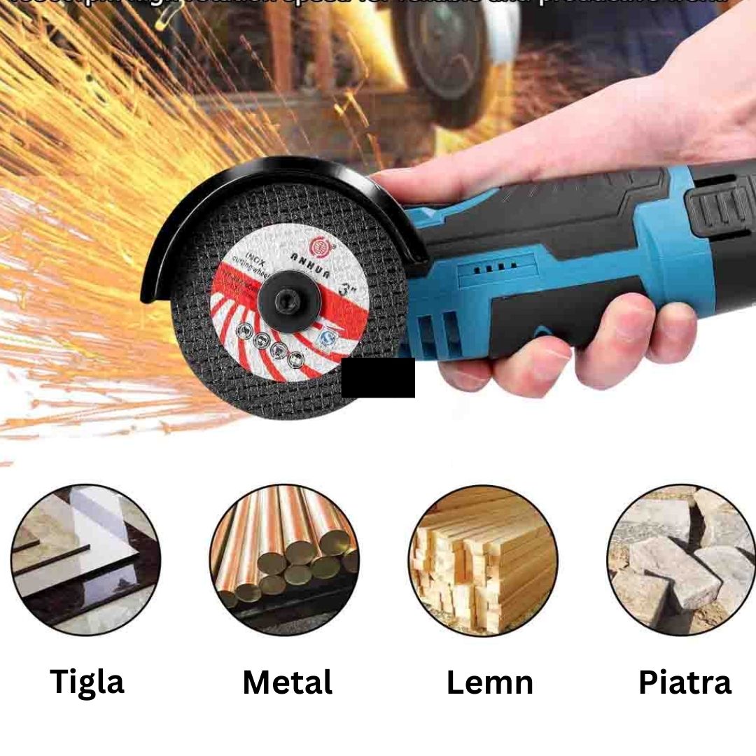 Mini Polizor Unghiular Flex Electric 48 v cu 2 Acumulatori, 5  Discuri Incluse Glorio