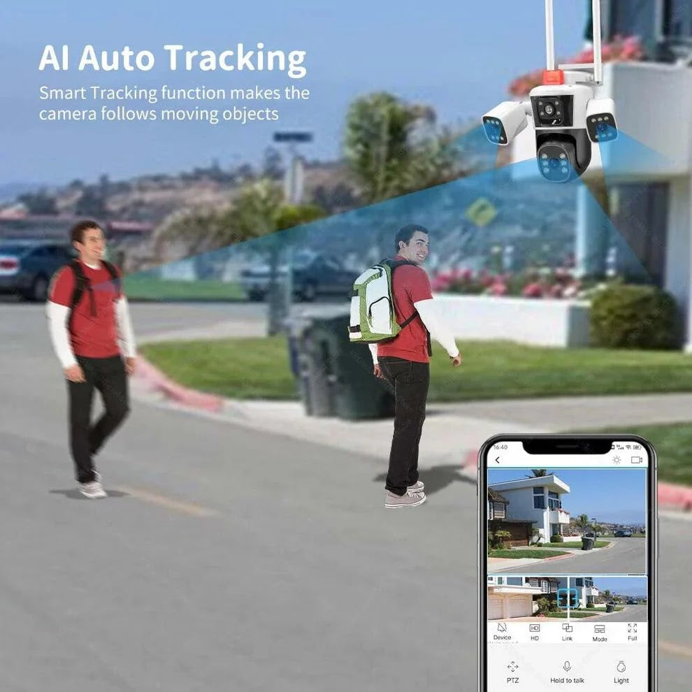 Camera de Supraveghere WIFI 5K, 12MP, 3 lentile, 3 ecrane, Control din telefon, Urmarire subiect, Microfon si difuzor incorporate Glorio