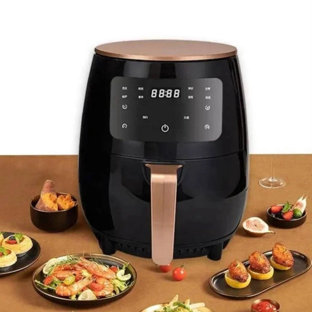 Friteuza cu aer cald AirFryer 3000W, capacitate 6L si afisaj digital + 100 hartii de copt cadou Glorio
