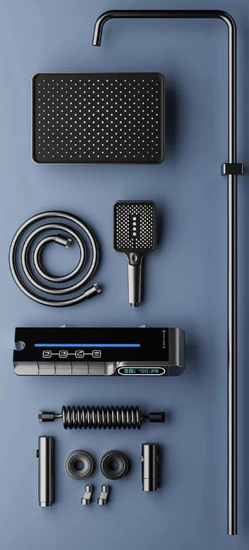 Set de Dus Lux Black - Cu Afisaj Digital si Functie Termostatica Rotire 360 Glorio