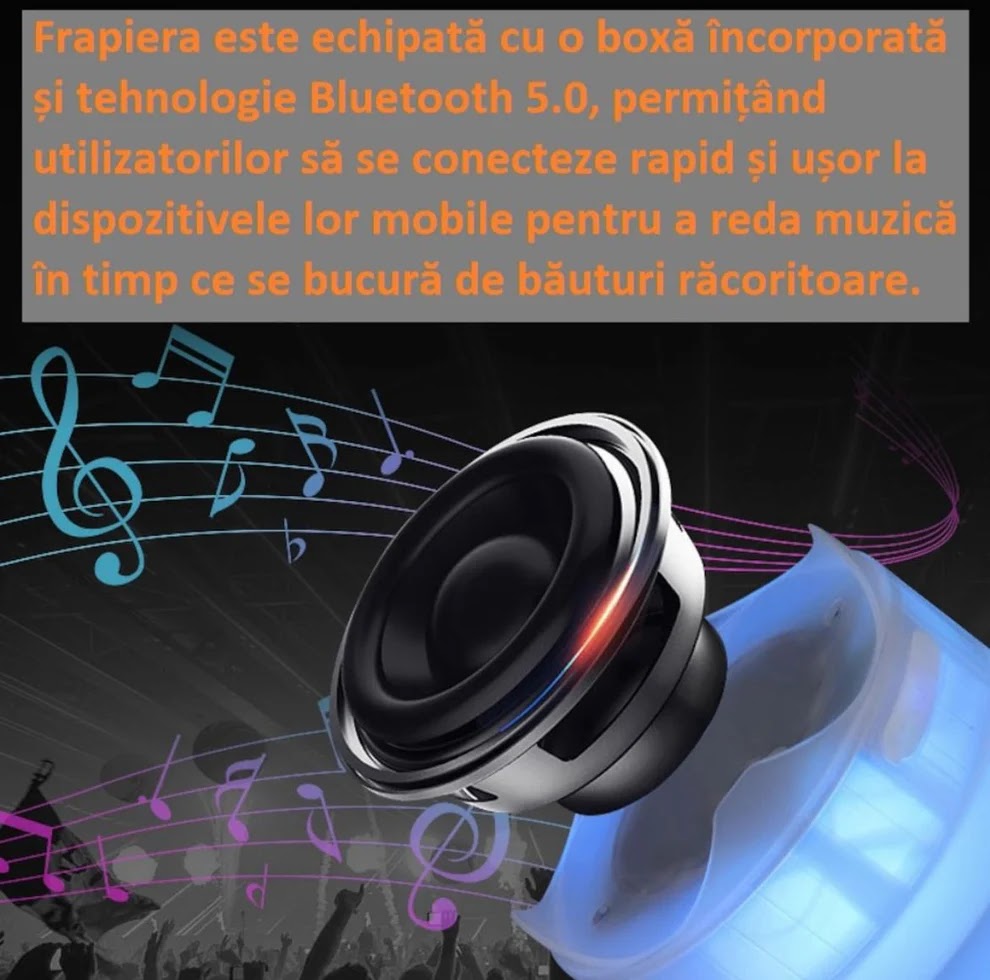 Frapieră cu Bluetooth și Iluminare LED – Portabilă, Elegantă, Multifuncțională Glorio