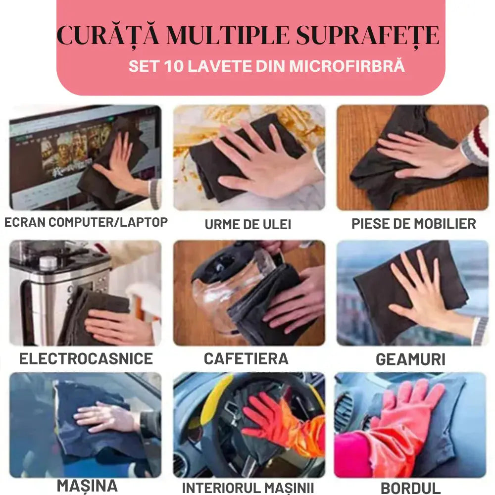 Set 10 lavete microfibra GRI super absorbante Glorio