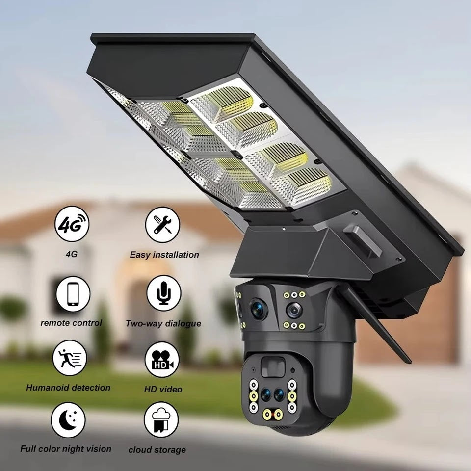 Lampa Solara cu Camera de Supraveghere SIM 4G, Aplicatie Mobila V380, 1920x2160, Microfon + Difuzor incorporat Glorio