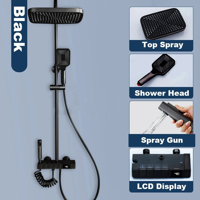 Set de Dus Lux Black - Cu Afisaj Digital si Functie Termostatica Rotire 360 Glorio