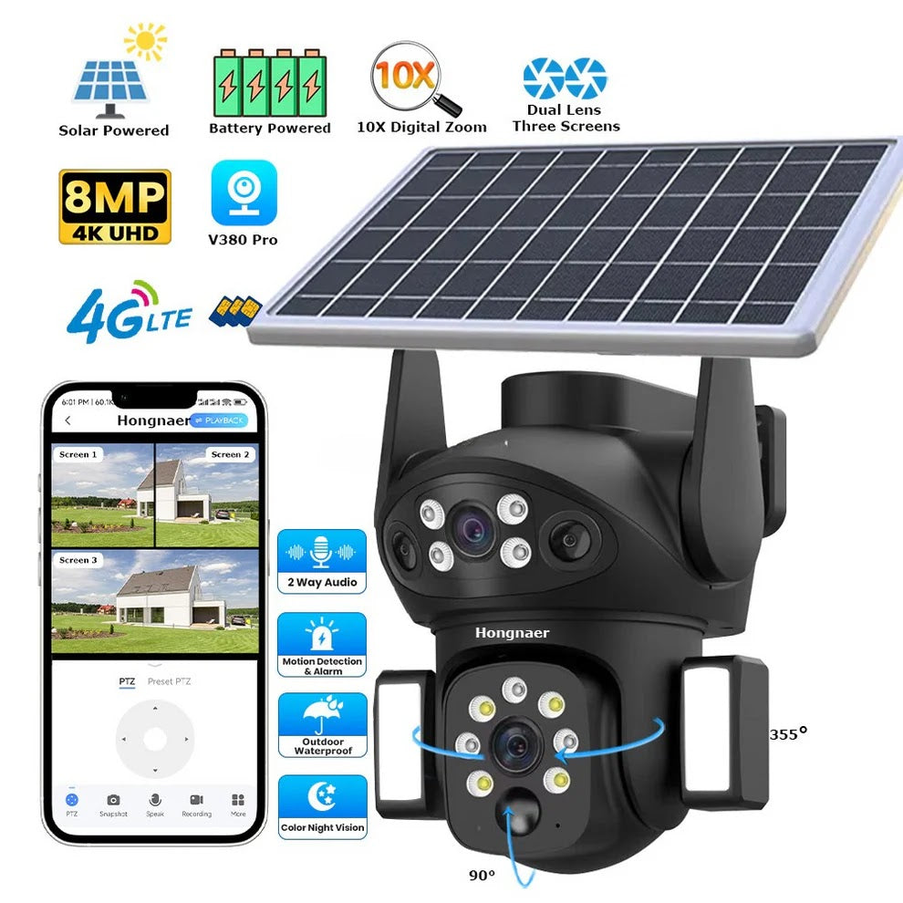 Camera de supraveghere solara 5G DUAL LENS 8MP + 128GB Glorio