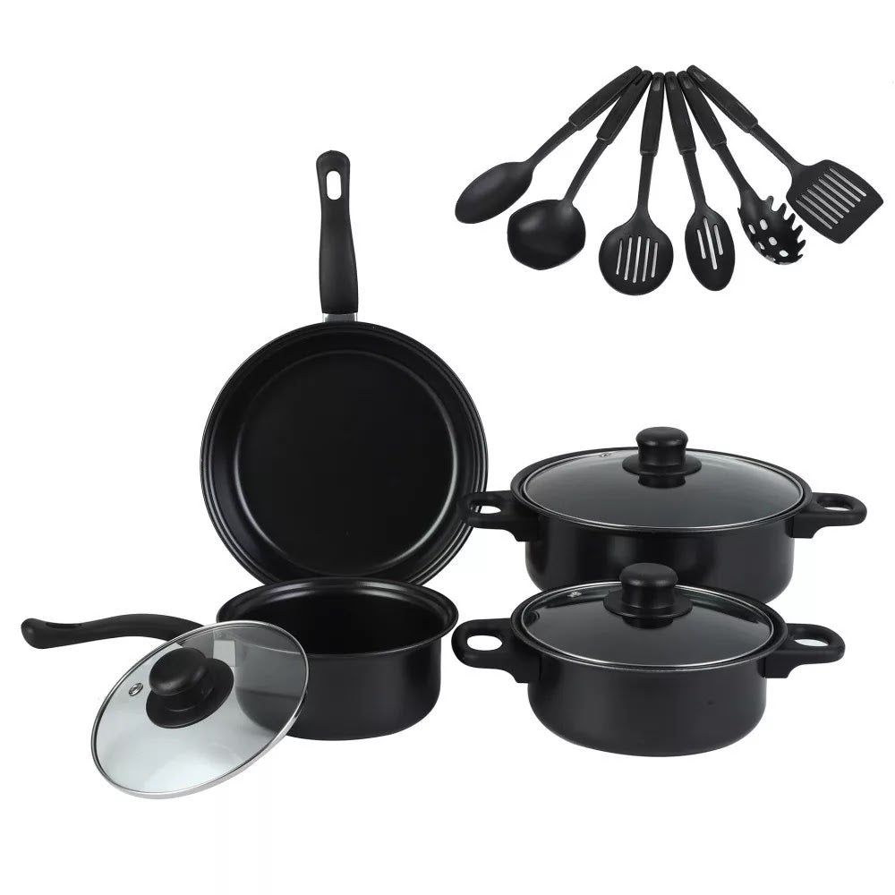 Set 13 piese oale si cratite, longziming, cu capac din sticla, antiaderent, din fier Glorio
