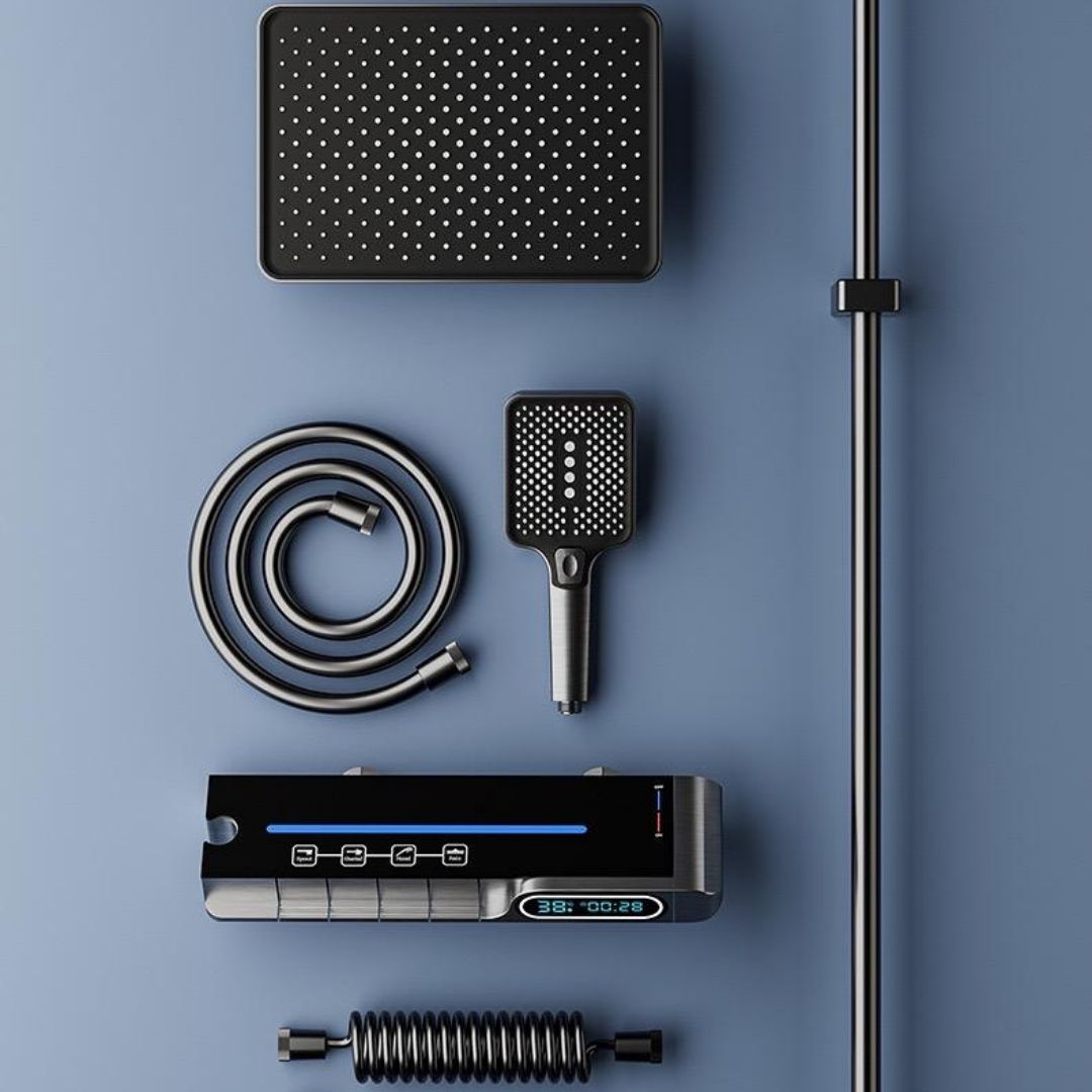 Set de Dus Lux Black - Cu Afisaj Digital si Functie Termostatica Rotire 360 Glorio