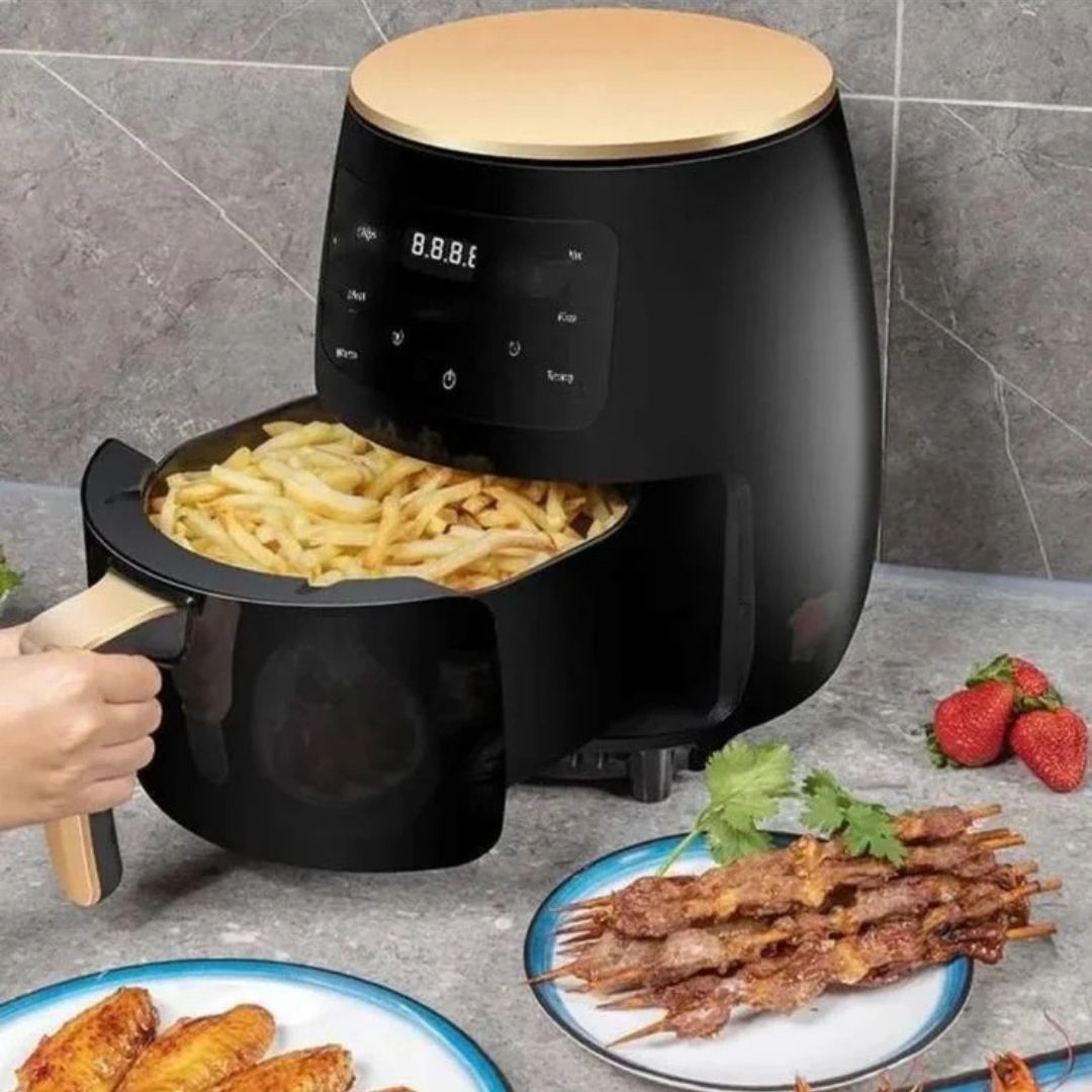 Friteuza cu aer cald AirFryer 3000W, capacitate 6L si afisaj digital + 100 hartii de copt cadou Glorio