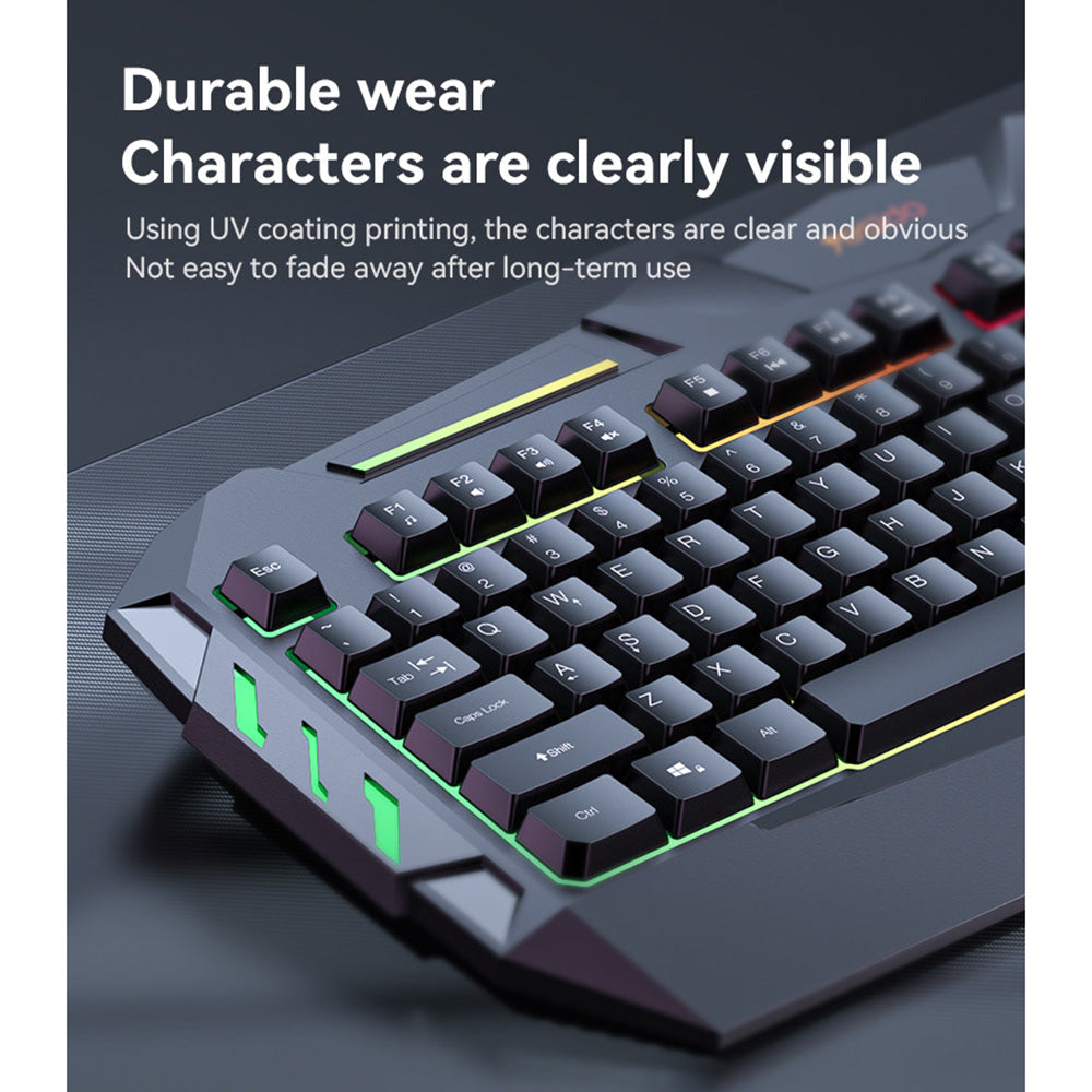 Yesido - Wireless Keyboard (KB21) - for Gaming, Mechanical, Wired, with RGB Light, 104 Full-key Layout, 1.5m - Black Glorio