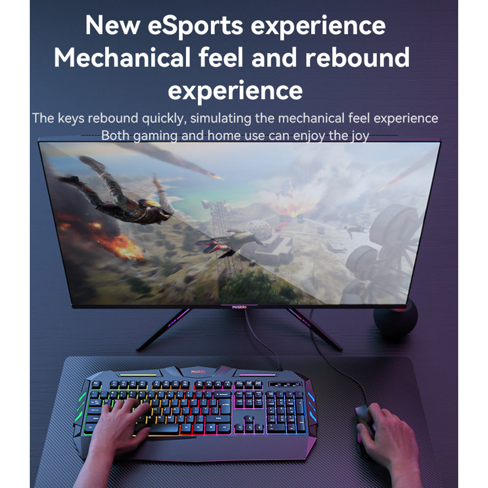 Yesido - Wireless Keyboard (KB21) - for Gaming, Mechanical, Wired, with RGB Light, 104 Full-key Layout, 1.5m - Black Glorio
