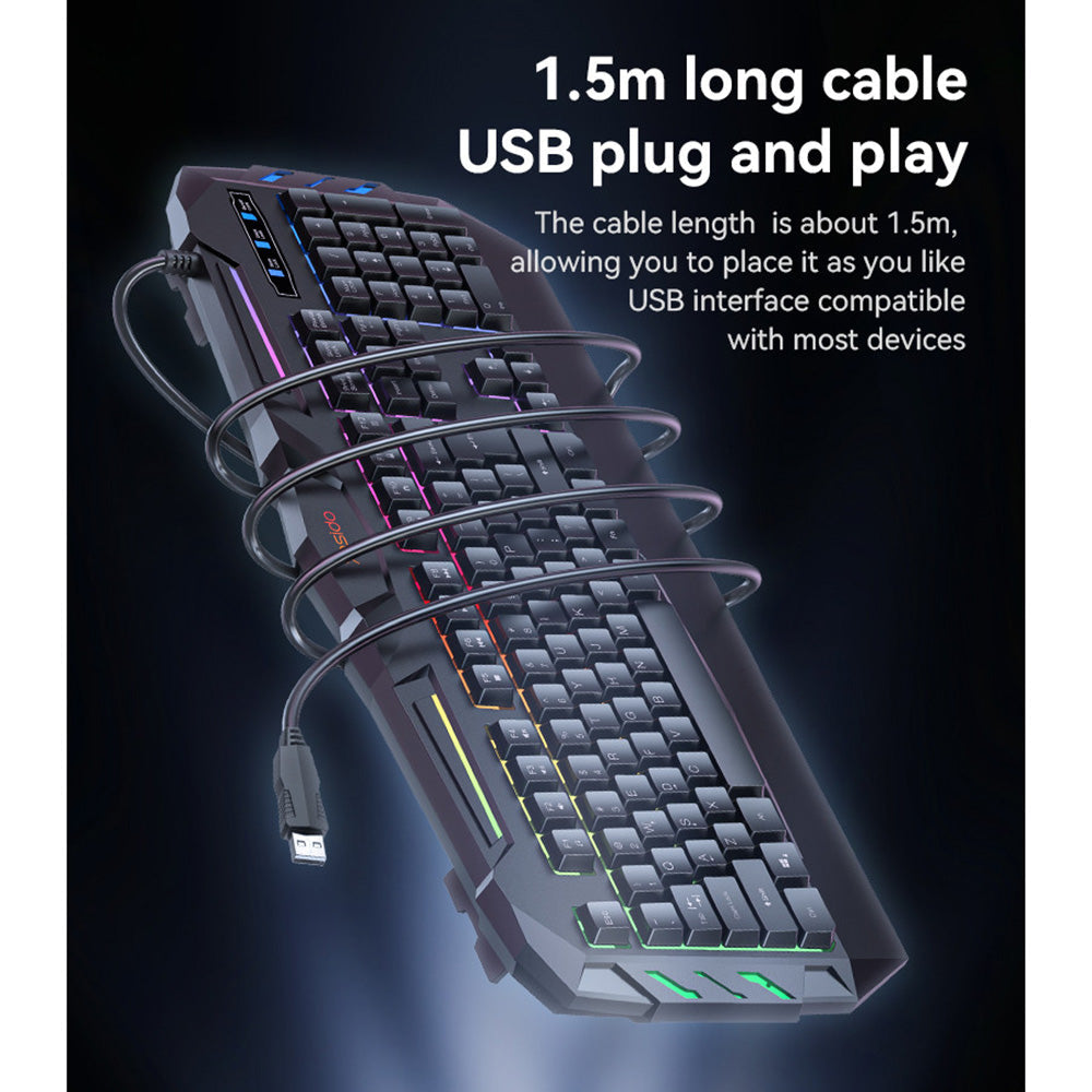 Yesido - Wireless Keyboard (KB21) - for Gaming, Mechanical, Wired, with RGB Light, 104 Full-key Layout, 1.5m - Black Glorio