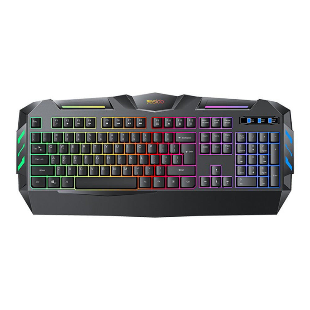Yesido - Wireless Keyboard (KB21) - for Gaming, Mechanical, Wired, with RGB Light, 104 Full-key Layout, 1.5m - Black Glorio