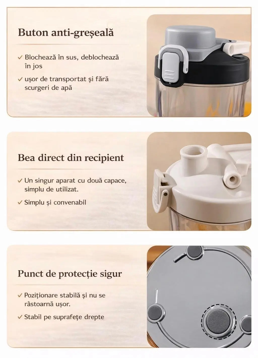 Blender Portabil Profesional cu Lama 10D, Zdrobeste Gheata, 3000mAh, 600ml Neamtul.ro