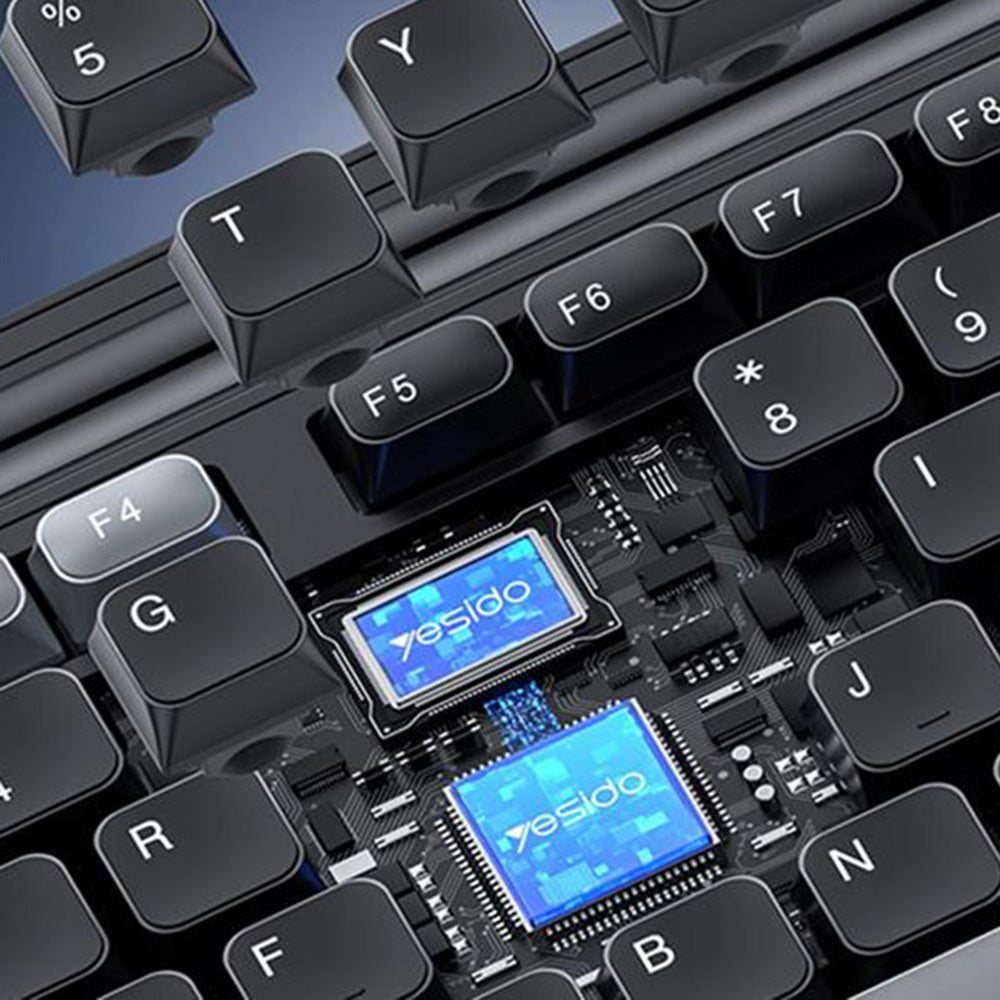 Yesido - Wireless Keyboard and Mouse Set (KB43) - 2.4GHz, 104 Keys, DPI:800-1000-1600, Fast Transmission, Low Latency - Black Glorio
