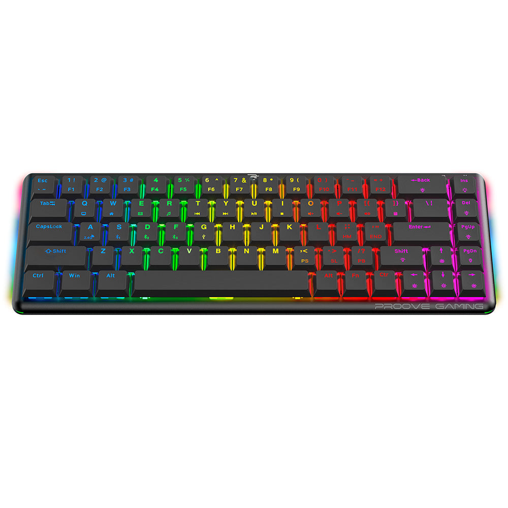 Proove - Wireless Gaming Keyboard AFK (WKAFKEN22001) - 2.4GHz, Bluetooth, RGB Backlighting, 68 Keys, 1500mAh, 1.5m - Black Glorio