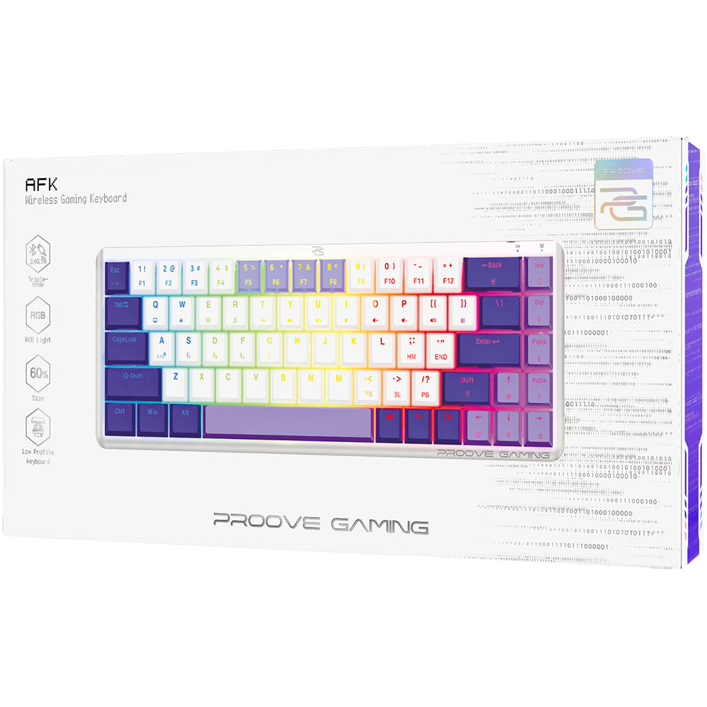 Proove - Wireless Gaming Keyboard AFK (WKAFKEN22001) - 2.4GHz, Bluetooth, RGB Backlighting, 68 Keys, 1500mAh, 1.5m - Black Glorio