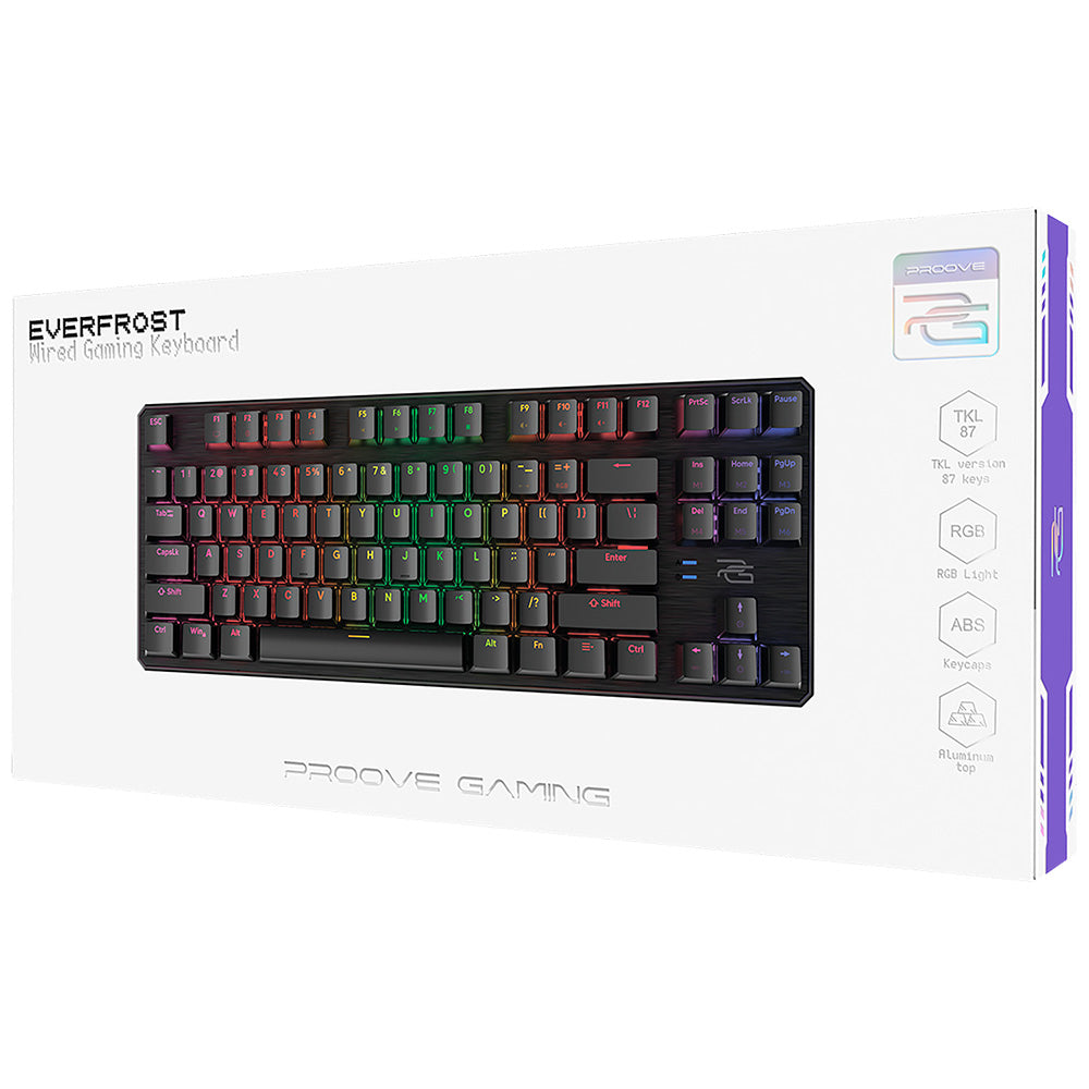 Proove - Wired Keyboard Everfrost (CKEVEN00000401) - Mechanical, RGB Backlighting, 87 Keys, Outemu Switches, 1.8m - Black Glorio