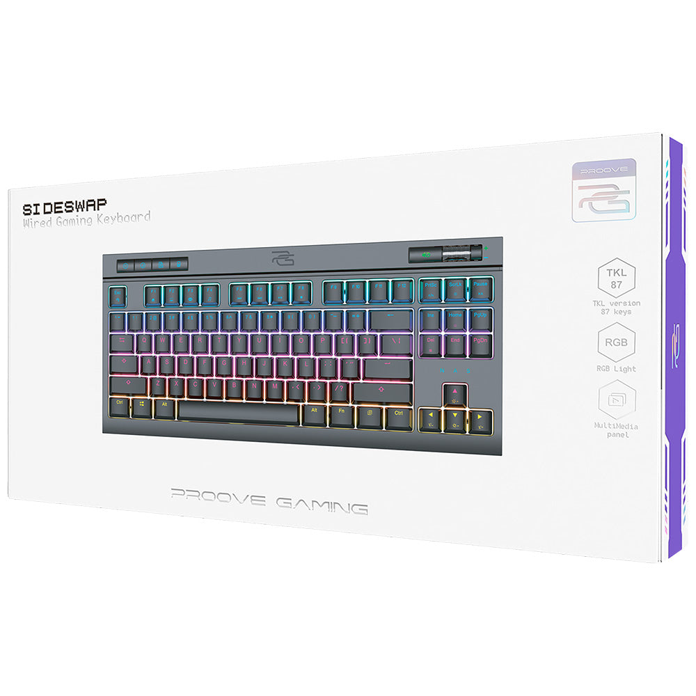 Proove - Wired Keyboard Sideswap (CKSIEN00022401) - Mechanical, RGB Backlighting, 87 Keys, Swappable Switches, 1.5m - Black Glorio