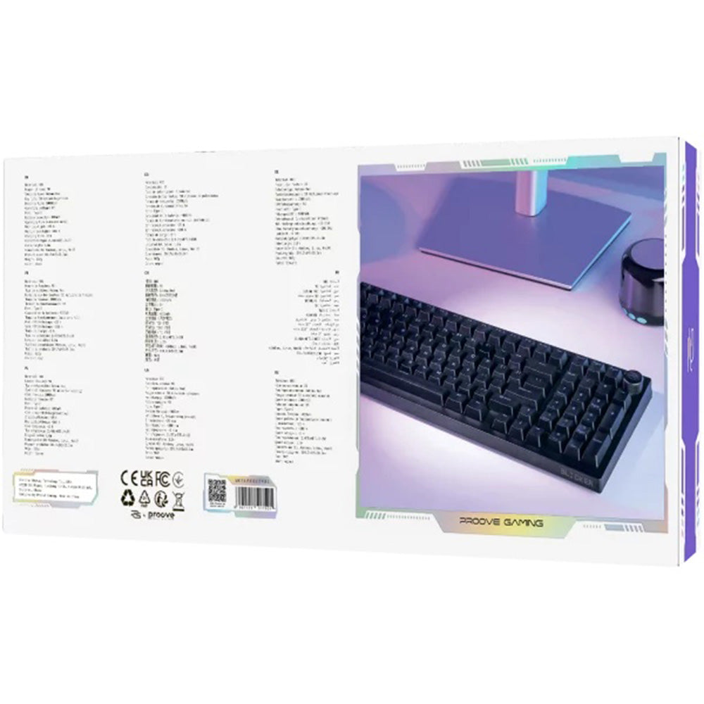 Proove - Wireless Gaming Keyboard Slicker (WKSLEN00022401) - 2.4GHz, Bluetooth 5.2, Type-C, 98 Keys, 4000mAh, 1.8m - Black Glorio