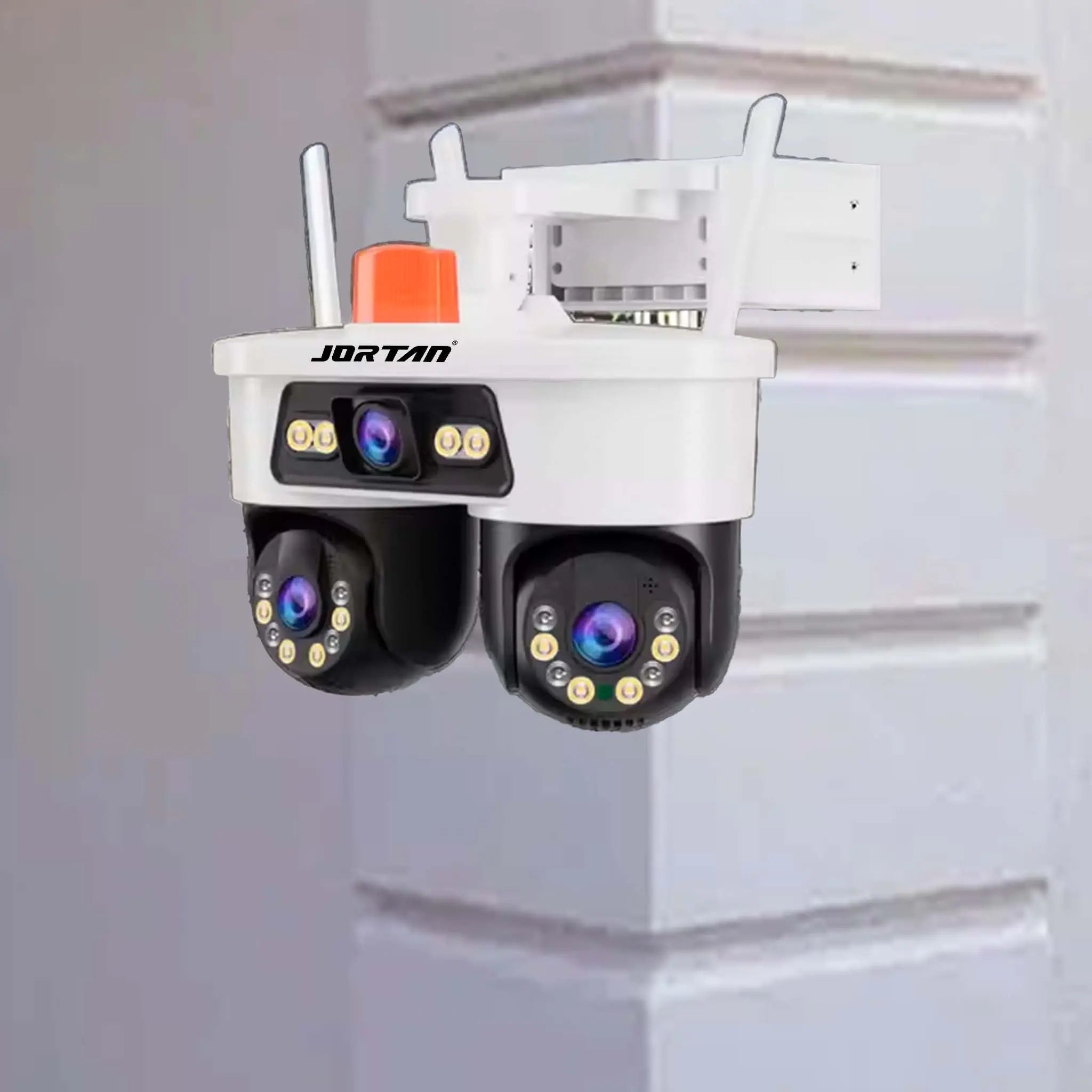 Camera de Supraveghere JORTAN, WiFi, Tripla, 9MP, PTZ 355°, 3 Lentile, IP66, Audio Bidierctional + Card 32GB Glorio.ro