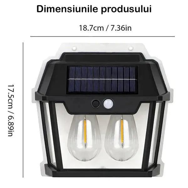 Lampa Solara De Perete Cu 2 Becuri LED, Cu Senzor de Miscare si Lumina, 3 Moduri de Iluminare, Rezistenta la Apa Doimeseriasi.ro
