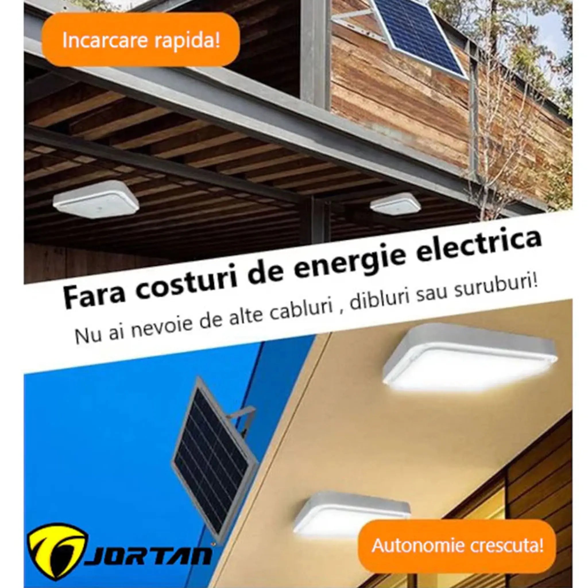 Lampa Plafionera cu Panou Solar Jortan Alb Rece/Cald IP44 40W/60W/100W/200W/300W Glorio