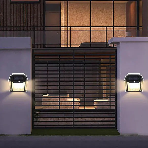 Lampa Solara De Perete Cu 2 Becuri LED, Cu Senzor de Miscare si Lumina, 3 Moduri de Iluminare, Rezistenta la Apa Doimeseriasi.ro