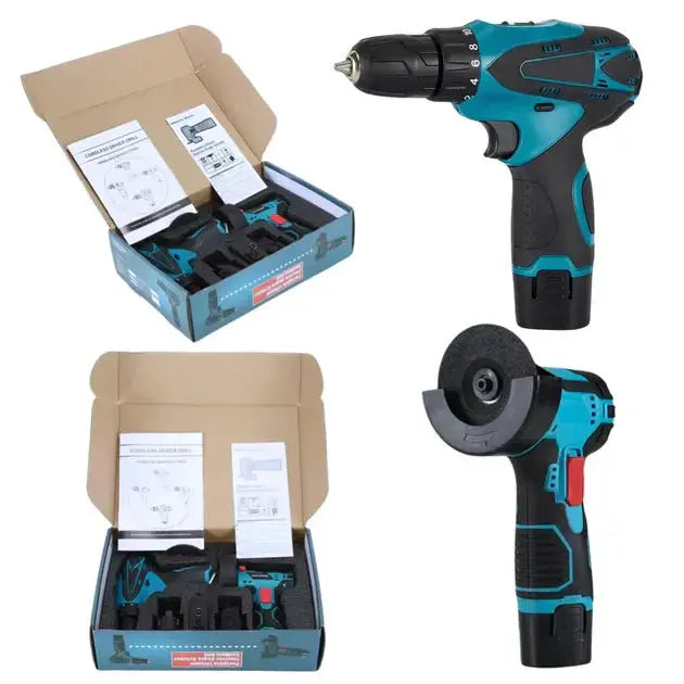 Set Polizor unghiular & Masina de gaurit cu impact 48V cu 2 baterii + 5 discuri cadou Glorio