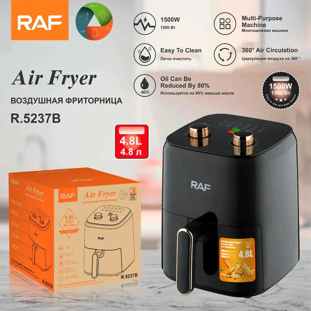 Friteuza Air Fryer RAF R5237 cu aer cald, fără ulei – Capacitate 3L, 12 Programe, 1300W Glorio