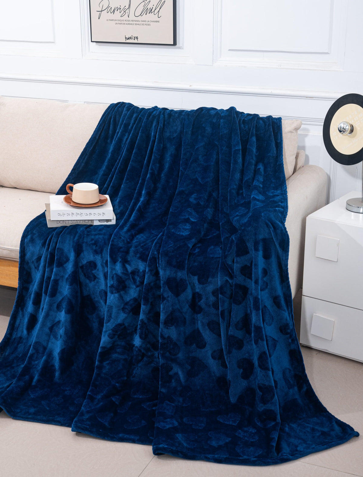 Patura Cocolino 200x230 cm, Model Inimioare, pentru Pat Dublu, albastru