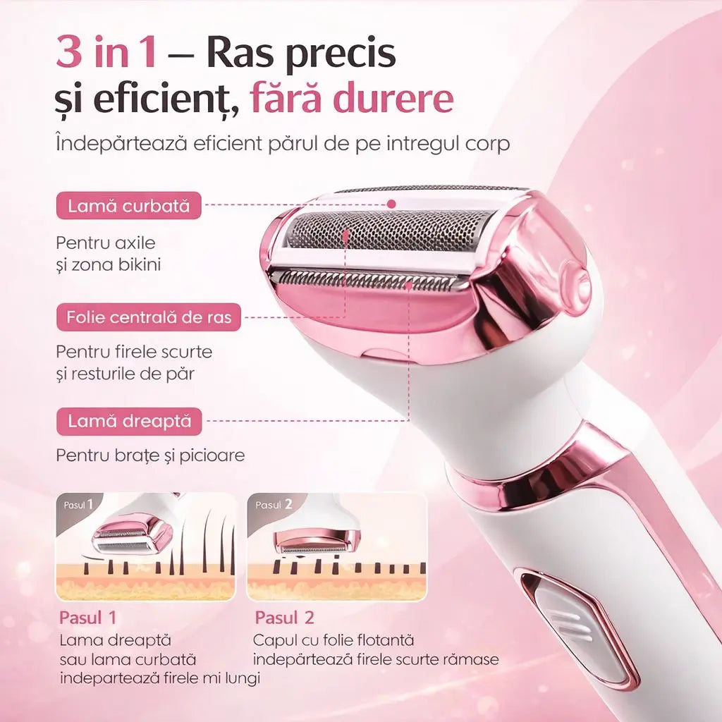 Epilator 4 in 1 pentru Fata si Corp: Reincarcabil USB 4 Capete Interschimbabile Neamtul.ro