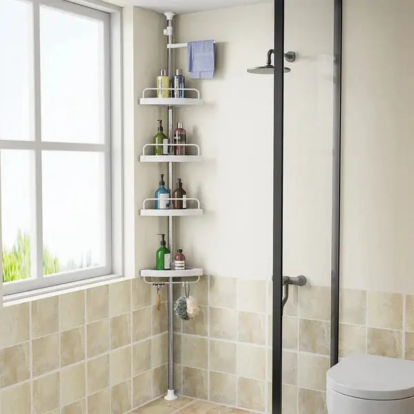 Etajera colt pentru baie si dus, 4   rafturi, inaltime reglabila 320 cm, montare pe colt Glorio
